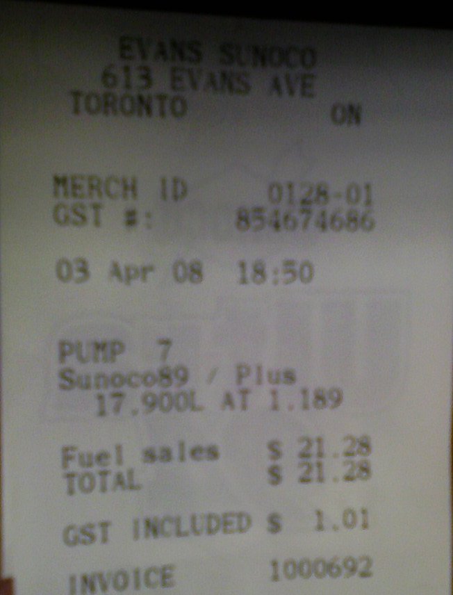 Gas receipt