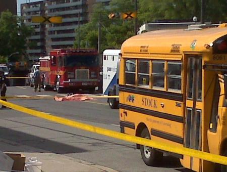 Schoolbus struck elderly pedestrian near Scarlett and St. Clair